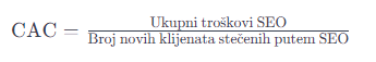 CAC primjer ukupnin troskovi SEO / broj novih klijenata