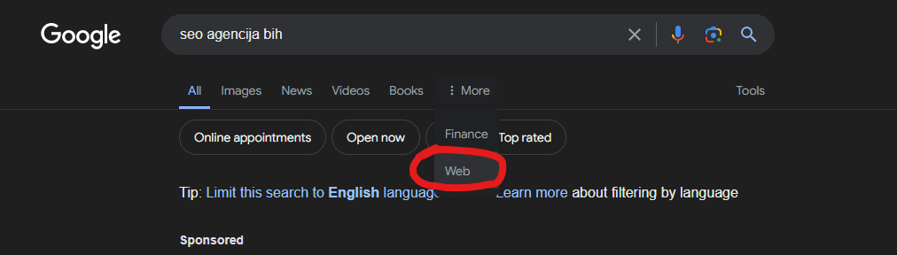 Start rezultati na Google
