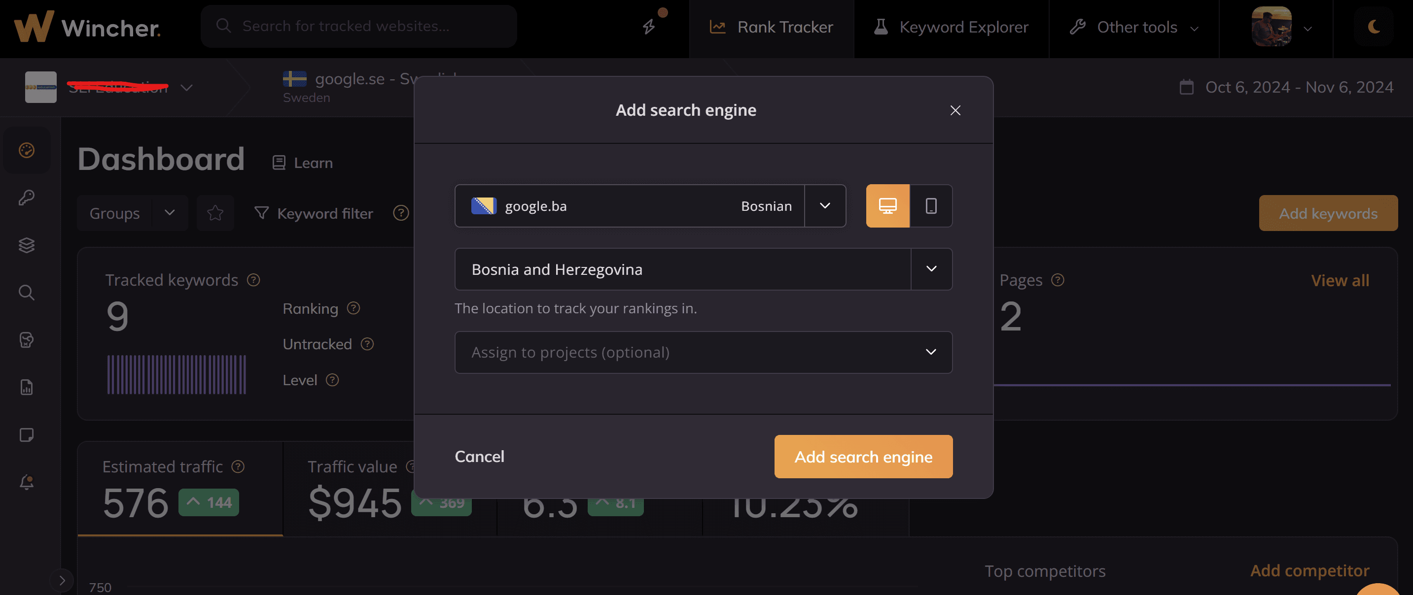 Wincher za trziste BiH i .ba domenu
