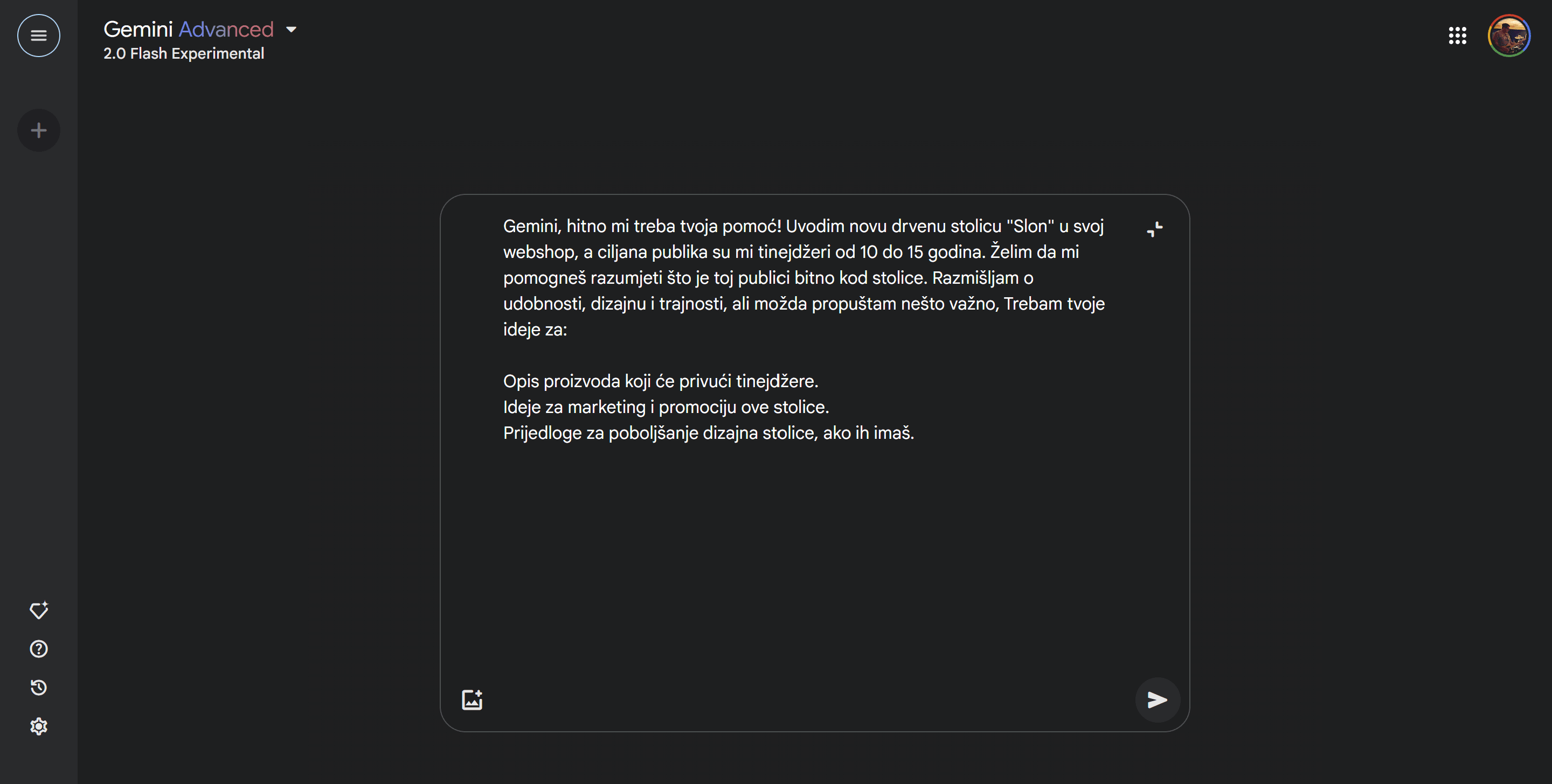 Isjecak sa ekrana i prikazuje Gemini prozor i prompt